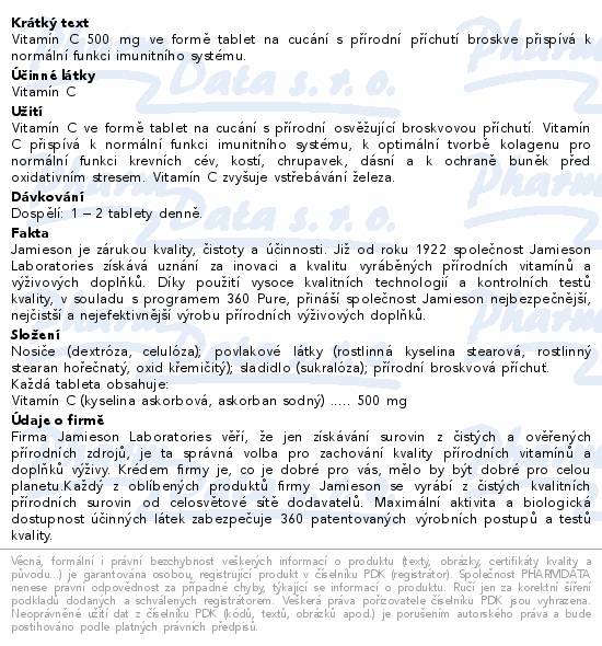 JAMIESON Vitamín C 500mg broskev cucací tbl.100+20