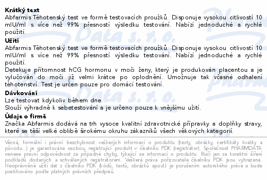 Abfarmis Těhotenský test 10mIU/ml proužek 2ks