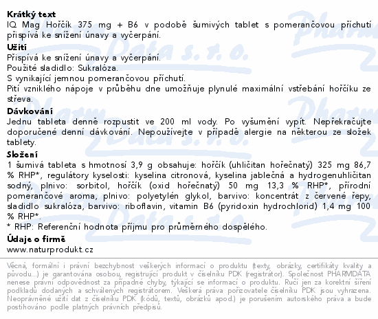 IQ Mag 375mg hořčíku+vit.B6 pomeranč šum.tbl 20ks