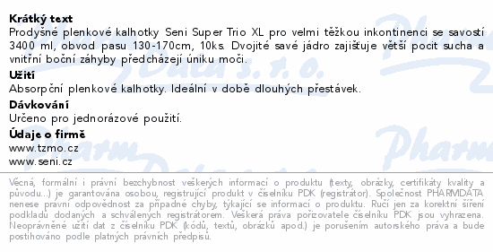 Seni Super Trio inkon.plen.kalh.s lepítky XL10ks